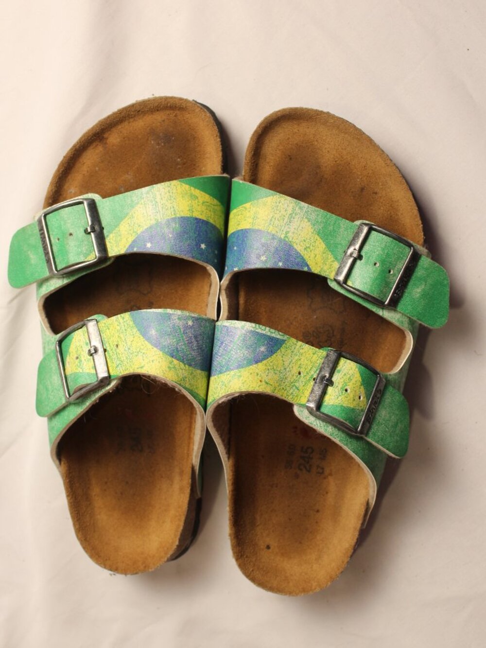 Birkis Womens Double-Buckle Sandals with Green Patterned Straps 7 To 7.5 Size